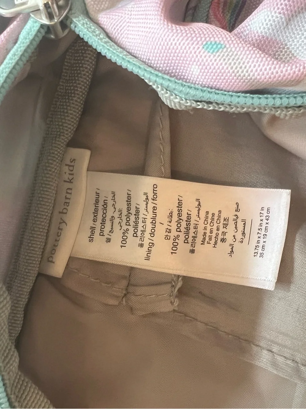 Pottery Barn Kids Pink Unicorn Backpack with Mint Trim